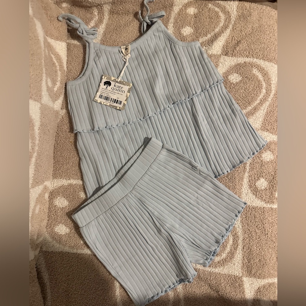 Kate Quinn Kids Ribbed Matching Set in Light Blue